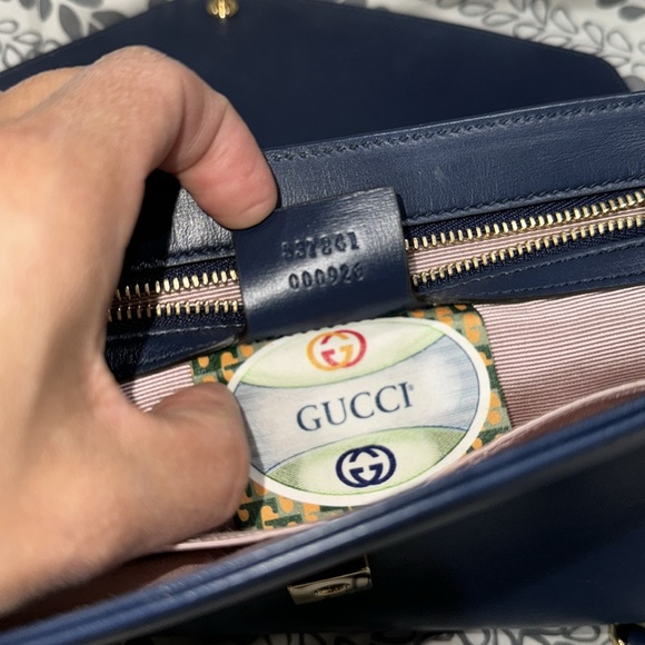 ✨Gucci Rajah Chain Shoulder Bag Leather Medium Blue Handbag Bag - Picture 15 of 16